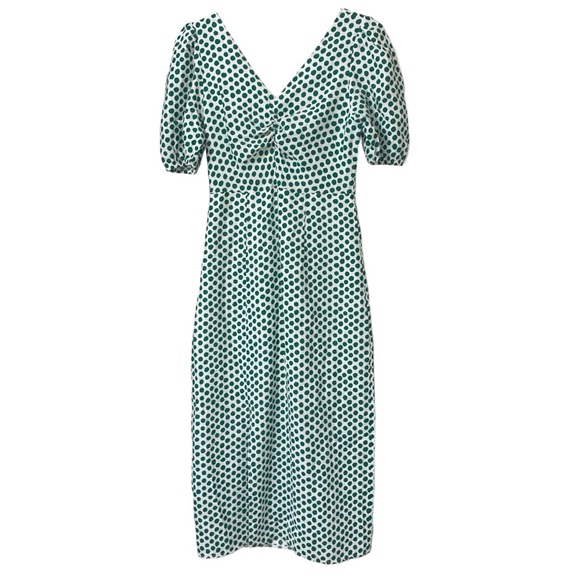 Vintage white green retro 50s polka dot fitted pinup style pencil dress medium - Picture 7 of 12